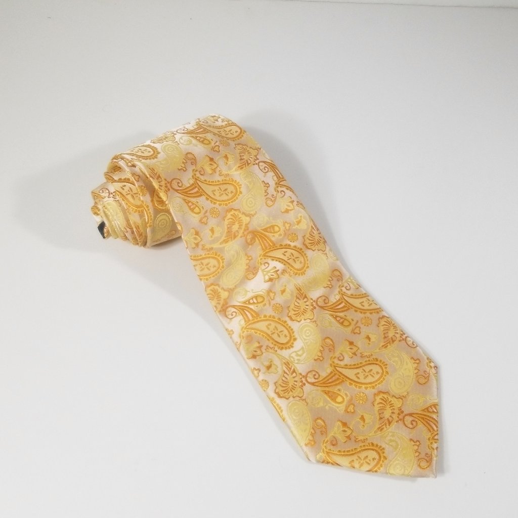 Paul Malone Silver Men Tie Gold Paisley Classic Wide Necktie